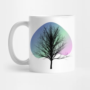 pink blue black tree line art Mug